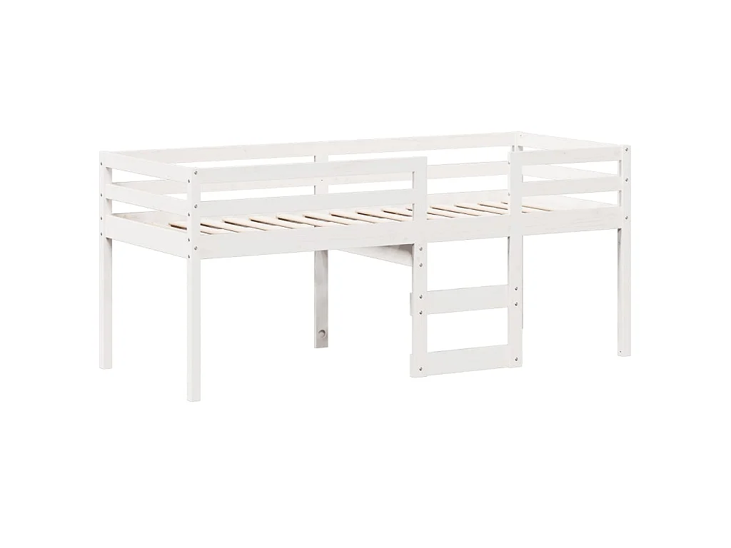 Lit haut sans matelas blanc 90x190 cm bois de pin massif
