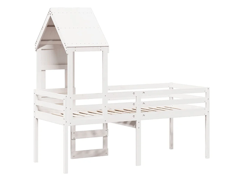 Lit haut sans matelas blanc 90x190 cm bois de pin massif