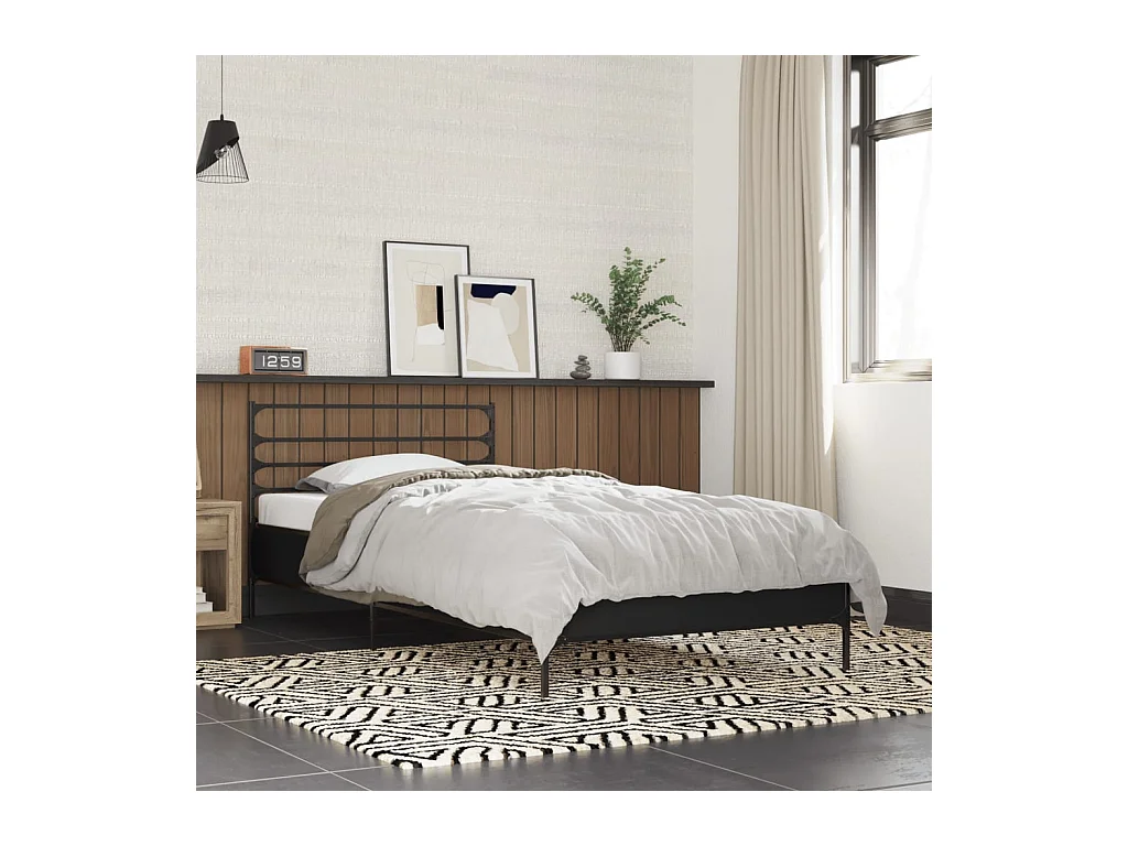 Bedframe bewerkt hout en metaal zwart 75x190 cm