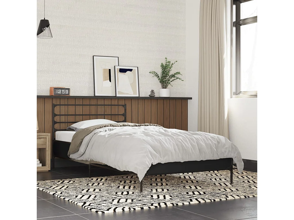 Bedframe bewerkt hout en metaal zwart 75x190 cm