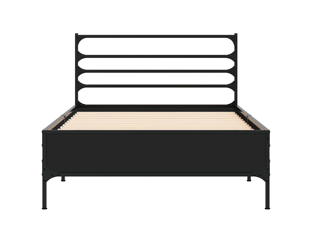 Bedframe bewerkt hout en metaal zwart 75x190 cm