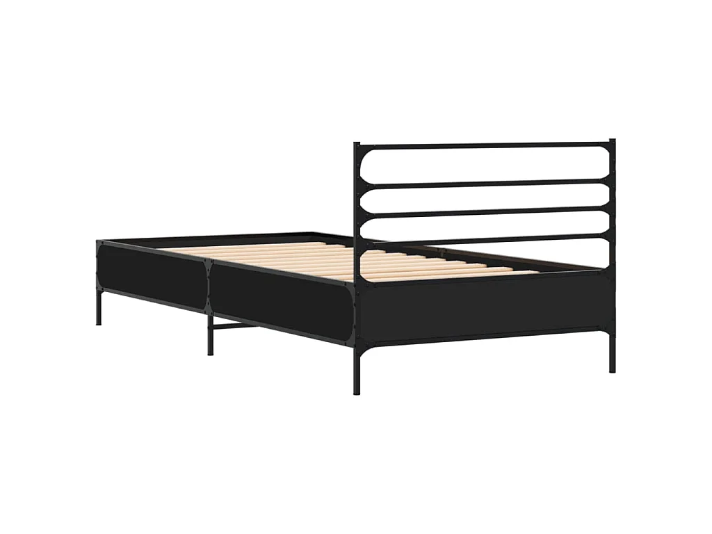 Bedframe bewerkt hout en metaal zwart 75x190 cm