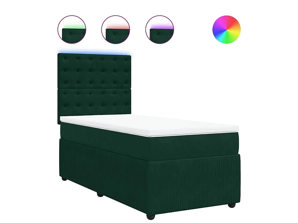 Cama box spring con colchón terciopelo verde oscuro 100x200 cm