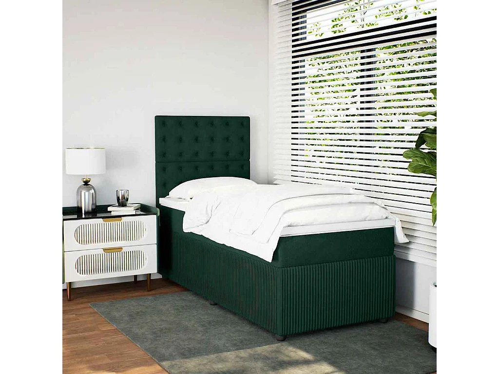 Cama box spring con colchón terciopelo verde oscuro 100x200 cm