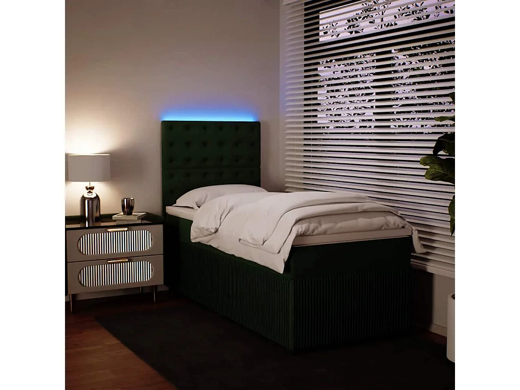 Cama box spring con colchón terciopelo verde oscuro 100x200 cm
