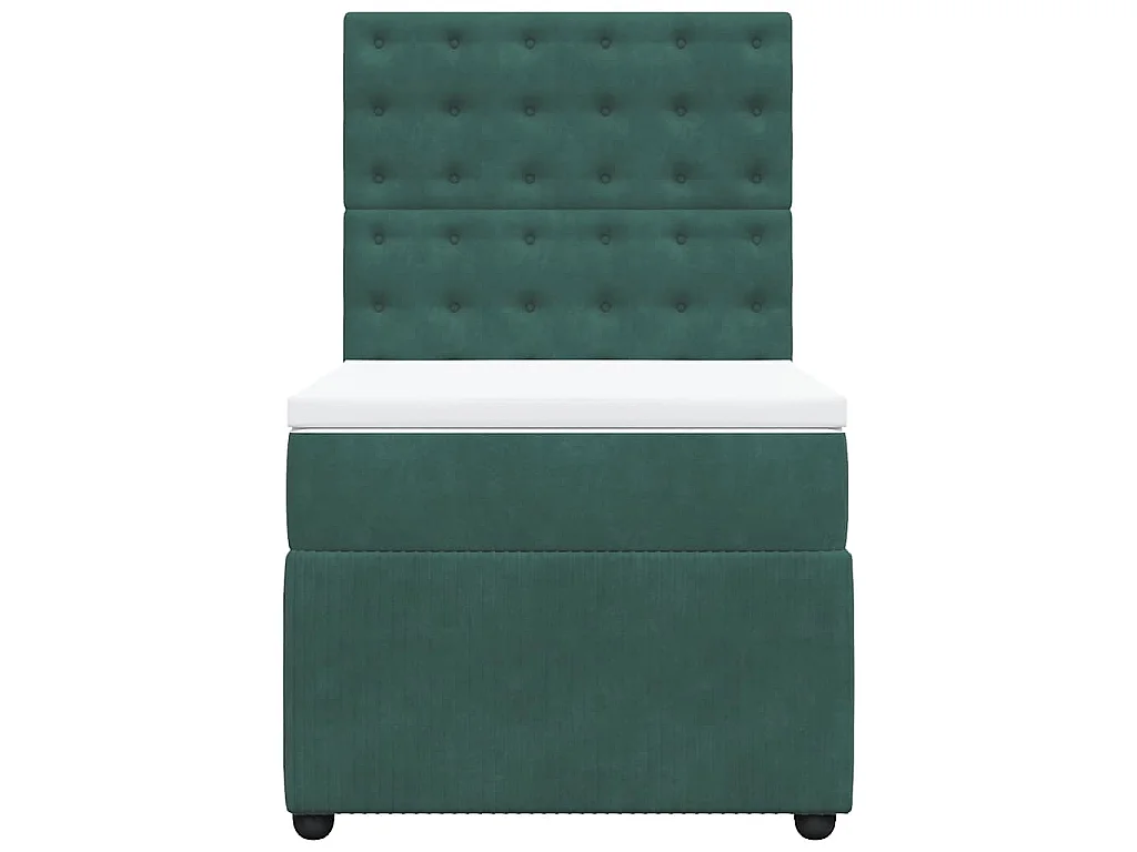 Cama box spring con colchón terciopelo verde oscuro 100x200 cm