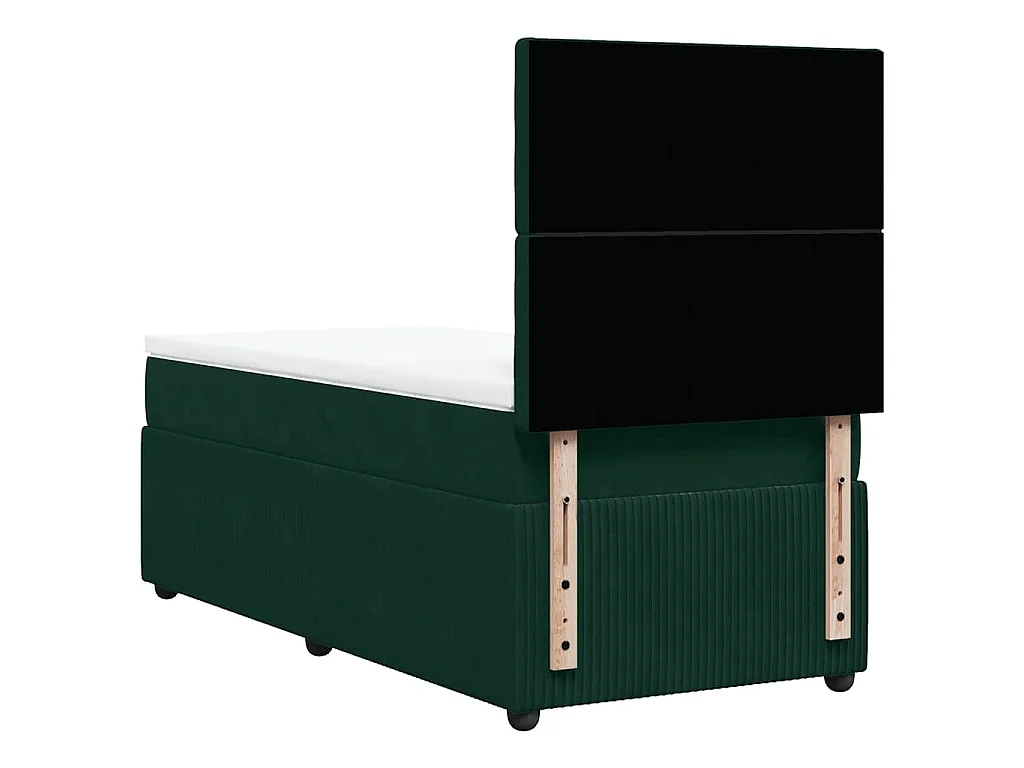 Cama box spring con colchón terciopelo verde oscuro 100x200 cm