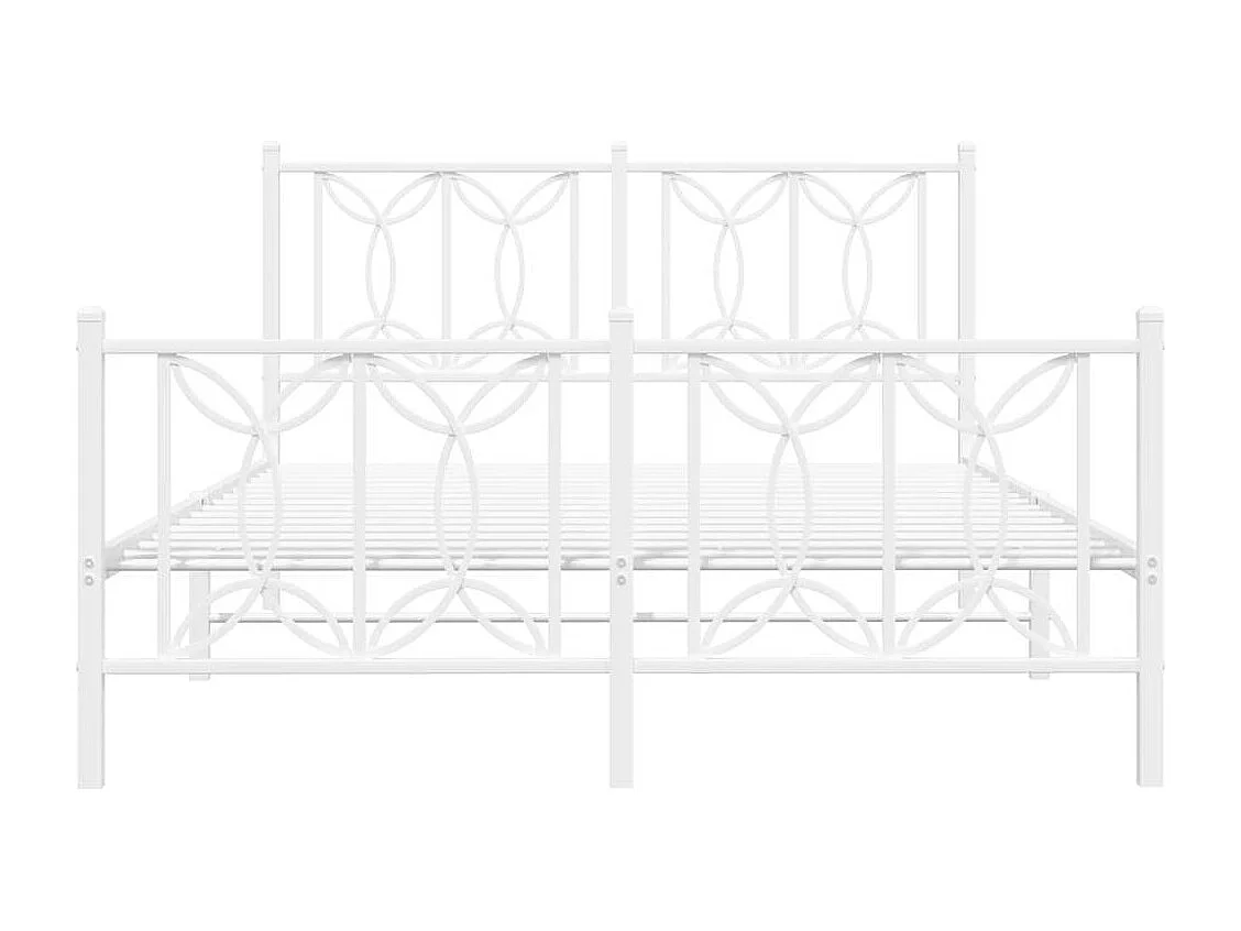 Cadre de lit métal sans matelas et pied de lit blanc 135x190 cm