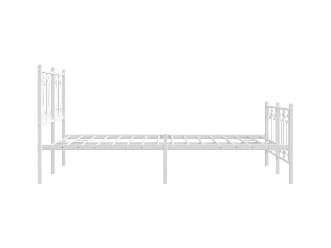 Cadre de lit métal sans matelas et pied de lit blanc 135x190 cm