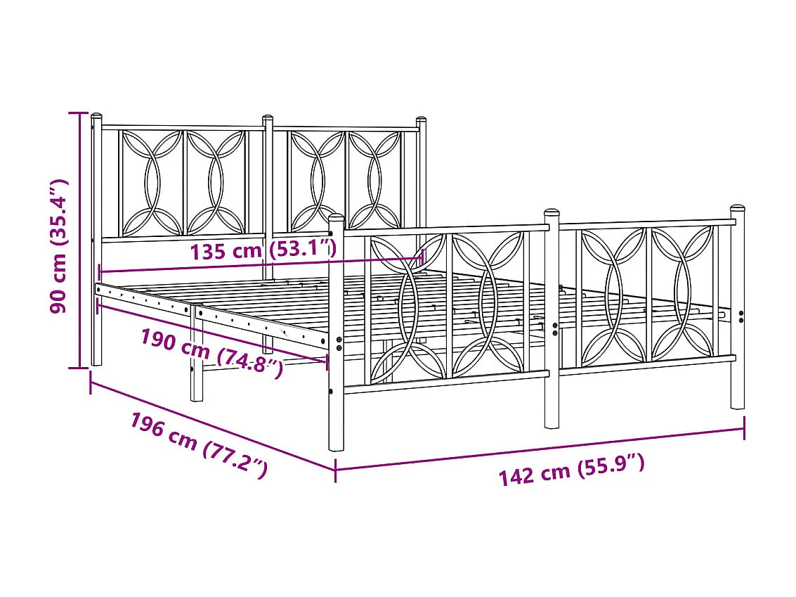 Bedframe met hoofd- en voeteneinde metaal wit 135x190 cm