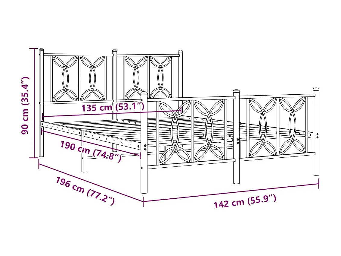 Bedframe met hoofd- en voeteneinde metaal wit 135x190 cm