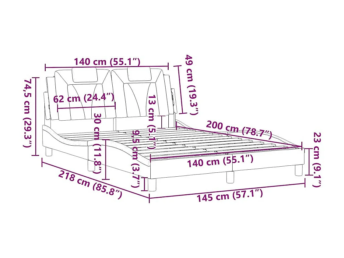 Cadre de lit Viana sans matelas blanc et noir 140x200 cm similicuir