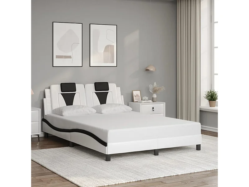 Cadre de lit Viana sans matelas blanc et noir 140x200 cm similicuir