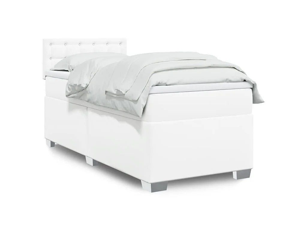 Sommier à lattes de lit avec matelas Blanc 90x190 cm Similicuir