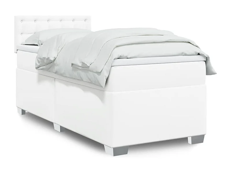 Cama box spring con colchón cuero sintético blanco 90x190 cm