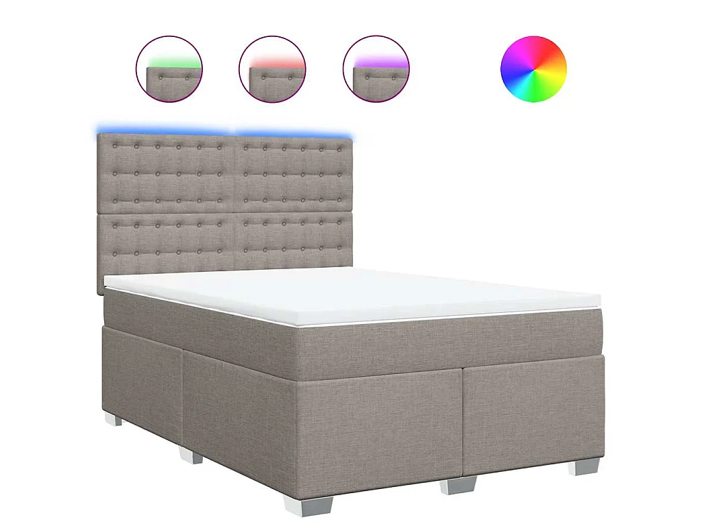 Cama box spring con colchón tela gris taupe 140x190 cm