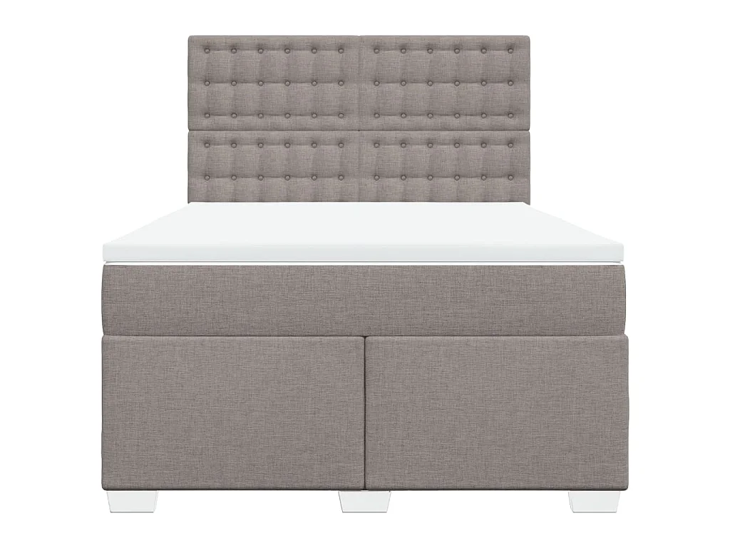 Cama box spring con colchón tela gris taupe 140x190 cm