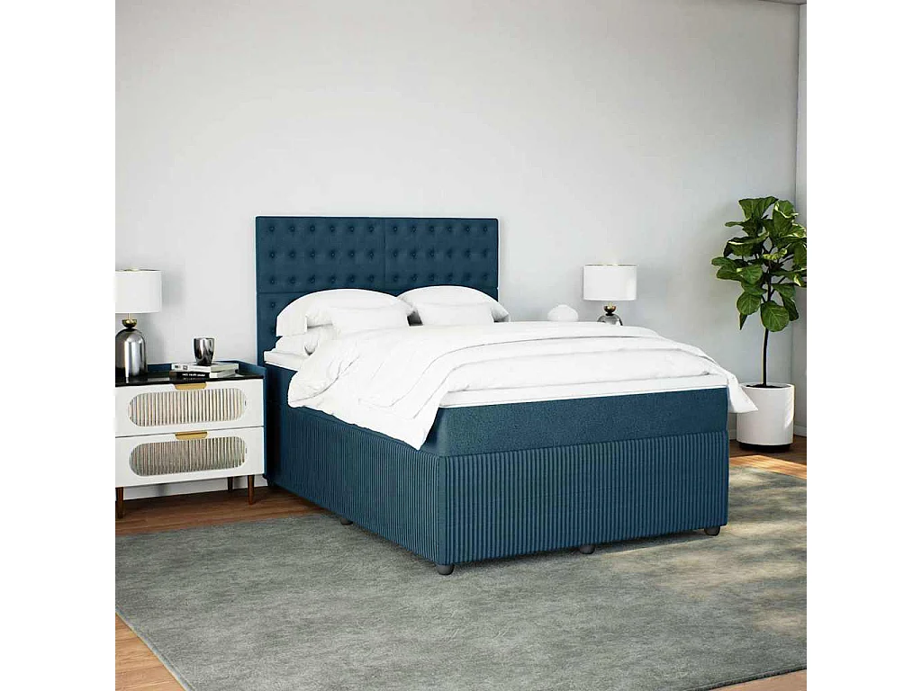 Cama com molas/colchão 160x200 cm veludo azul