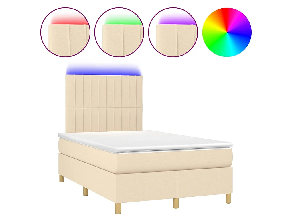 Cama box spring c/ colchão e LED 120x200 cm tecido cor creme