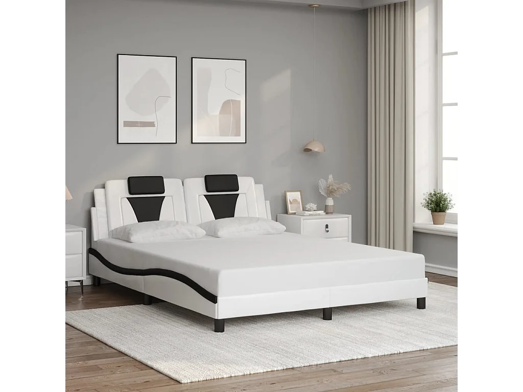 Cadre de lit Viana sans matelas blanc et noir 160x200 cm similicuir