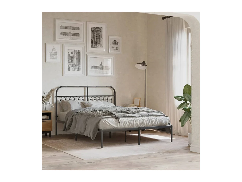 Cadre de lit métal sans matelas avec tête de lit noir 135x190cm