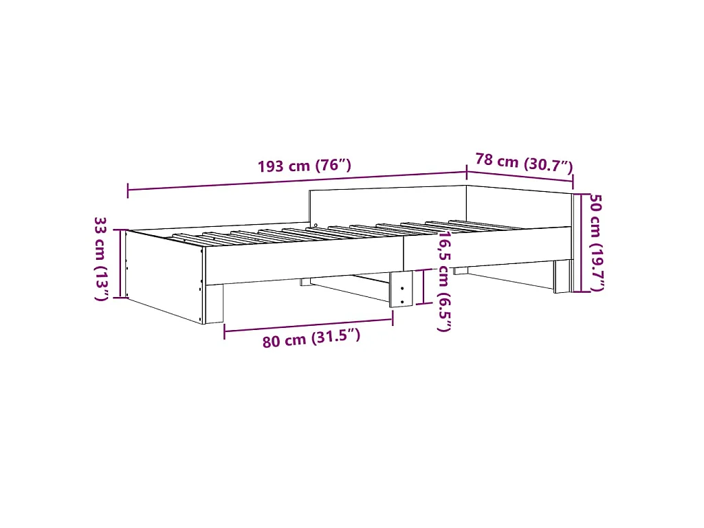 Cadre de lit sans matelas blanc 75x190 cm bois d'ingénierie