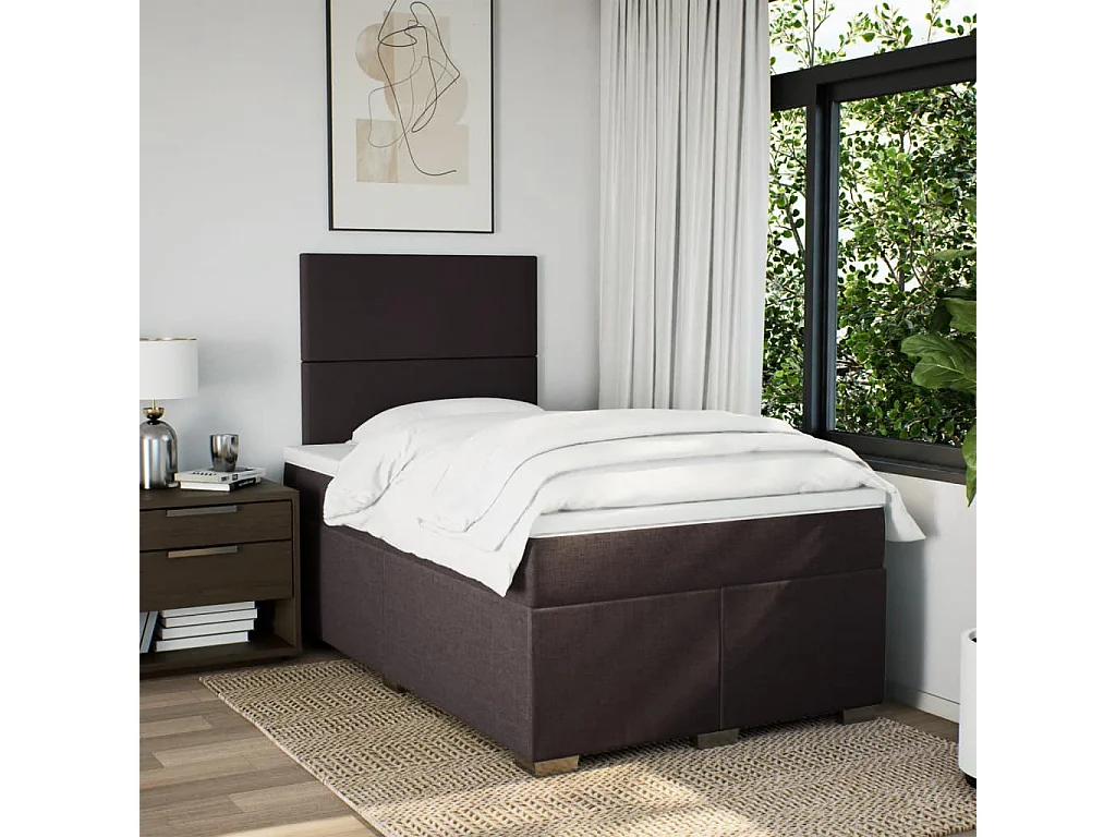 Sommier à lattes de lit et matelas marron foncé 120x190cm tissu