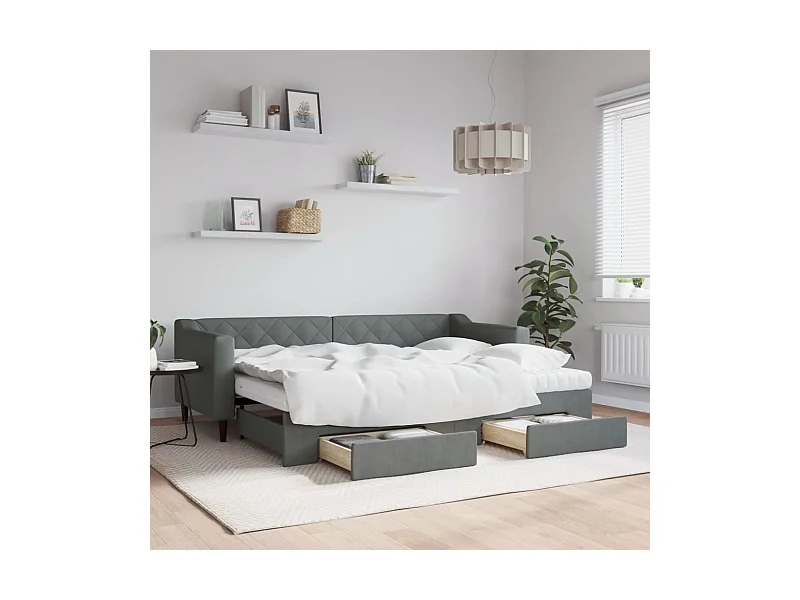 Tagesbett Ausziehbar mit Schubladen Dunkelgrau 80x200 cm Stoff
