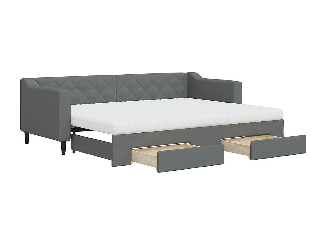 Lit de jour avec gigogne et tiroirs gris foncé 80x200 cm tissu