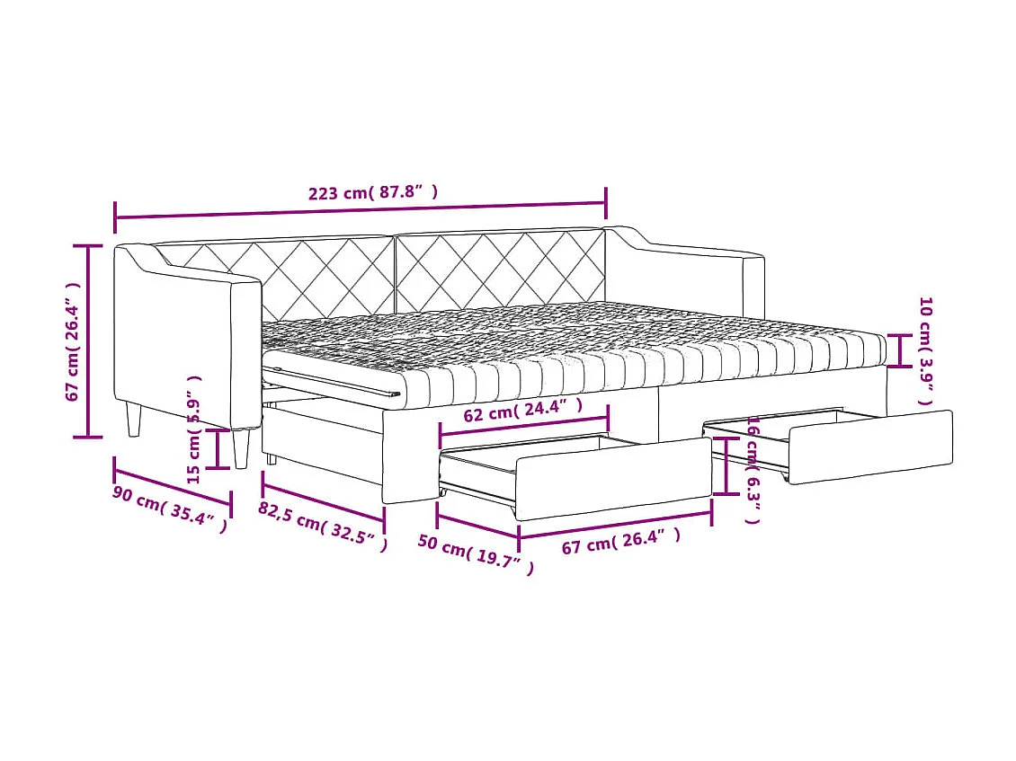 Tagesbett Ausziehbar mit Schubladen Dunkelgrau 80x200 cm Stoff