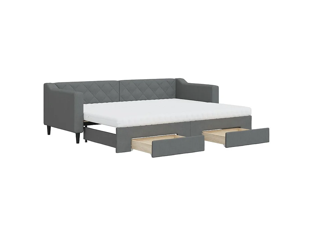 Lit de jour avec gigogne et tiroirs gris foncé 80x200 cm tissu