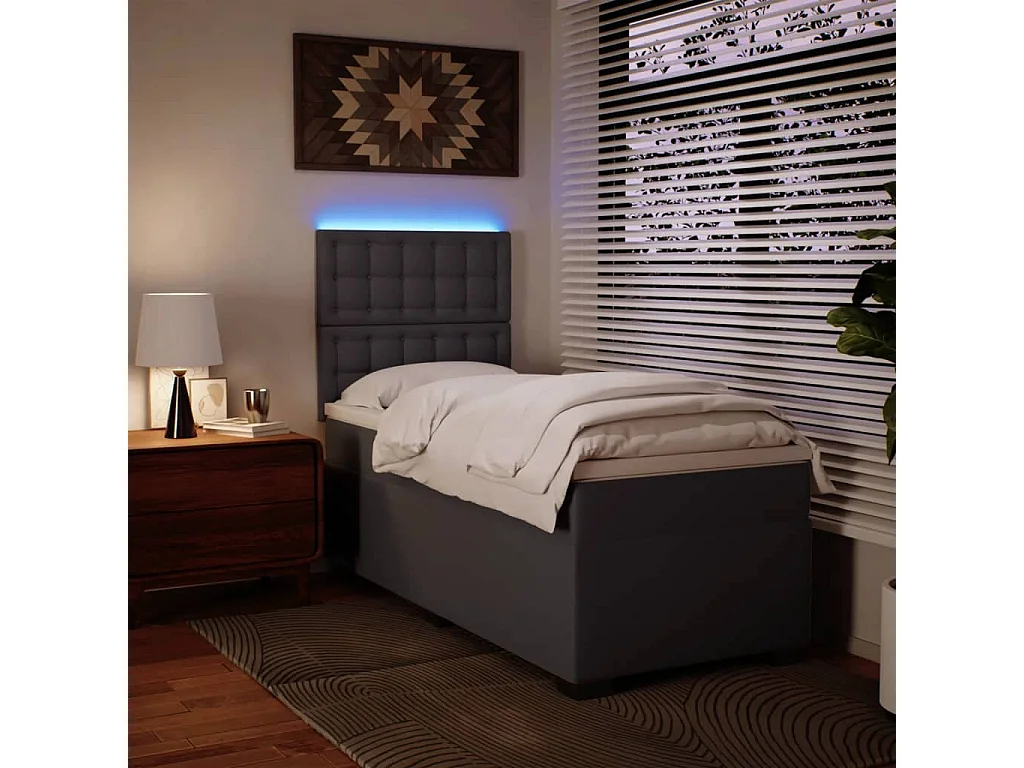 Cama com molas/colchão 90x190 cm couro artificial cinzento