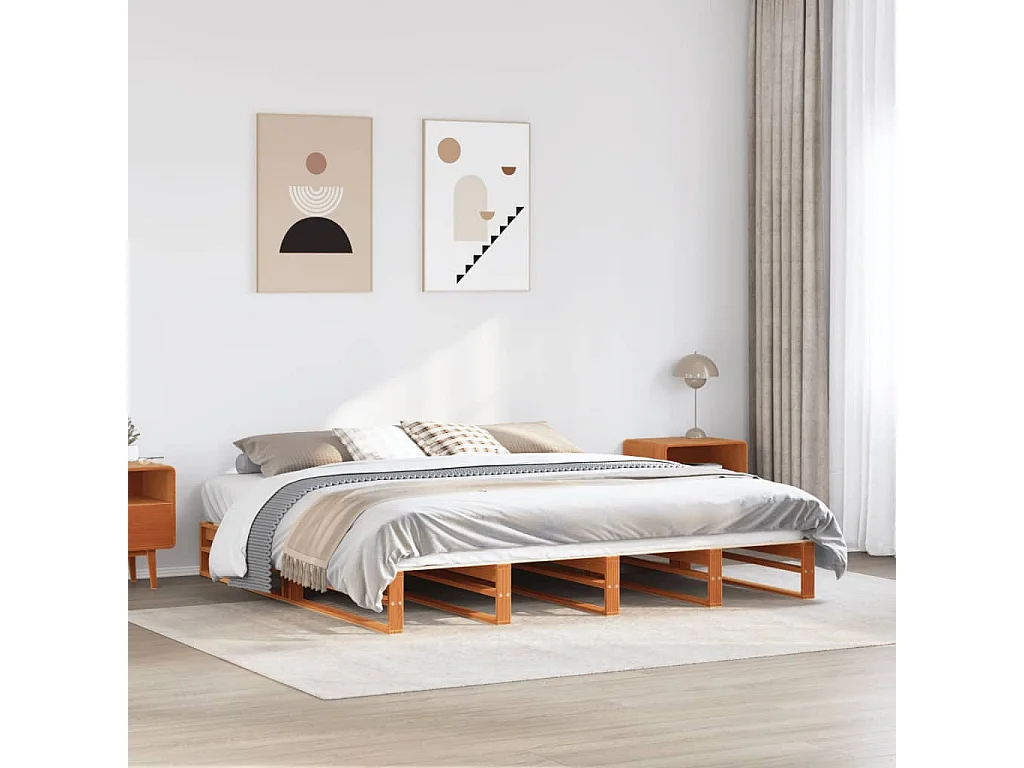 Cadre de lit sans matelas cire marron 180x200cm bois pin massif