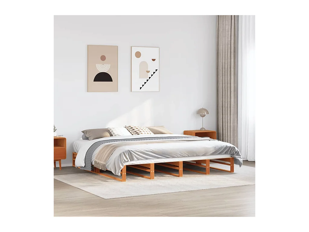 Cadre de lit sans matelas cire marron 180x200cm bois pin massif