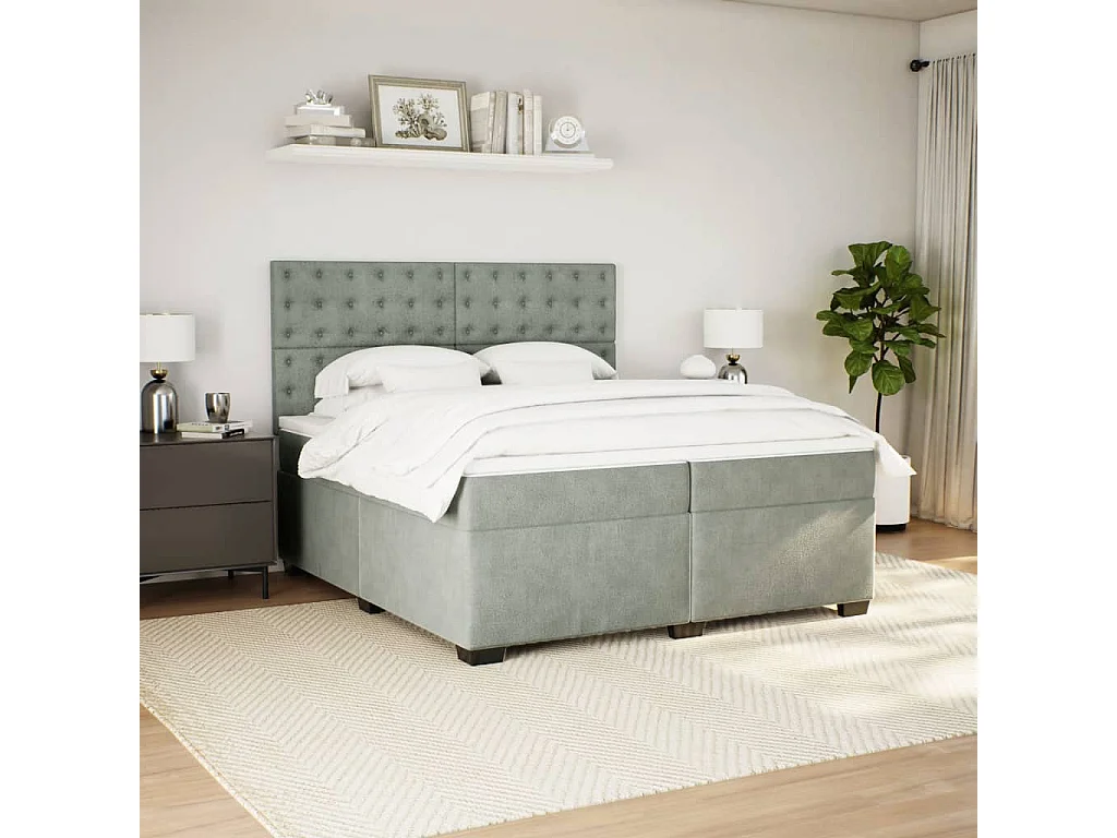 Cama com molas/colchão 200x200 cm veludo cinzento-claro