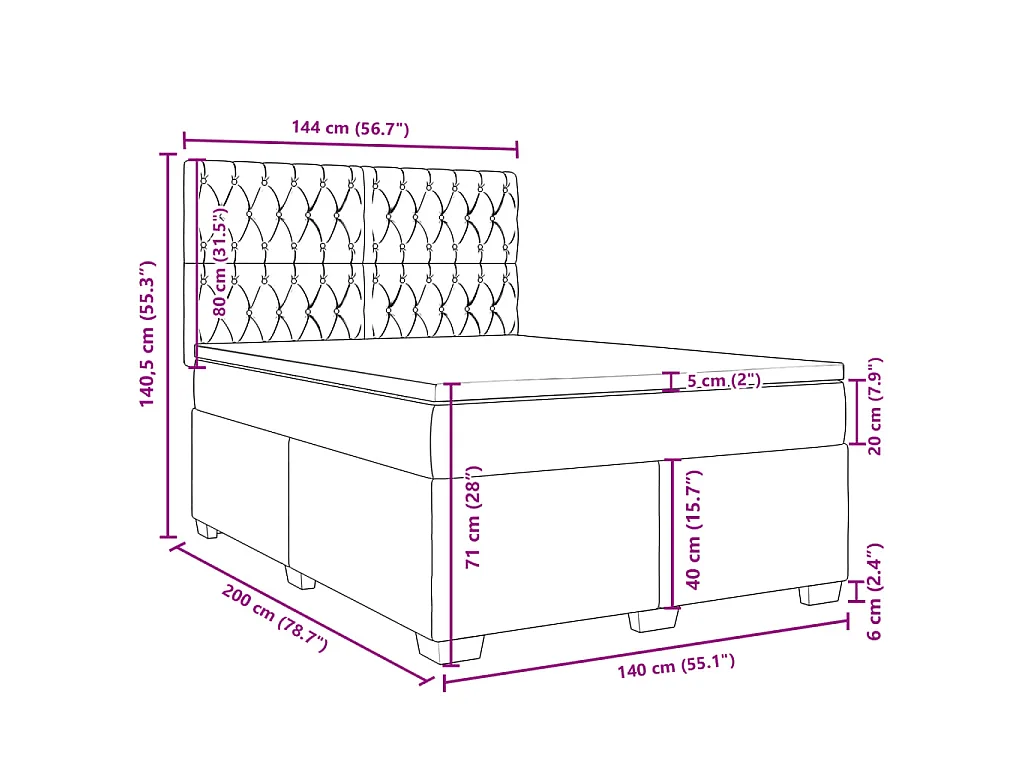 Boxspring met matras stof lichtgrijs 140x200 cm