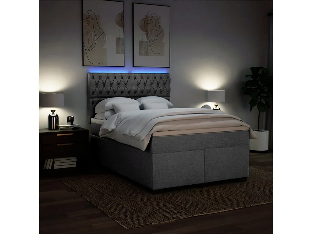 Boxspring met matras stof lichtgrijs 140x200 cm