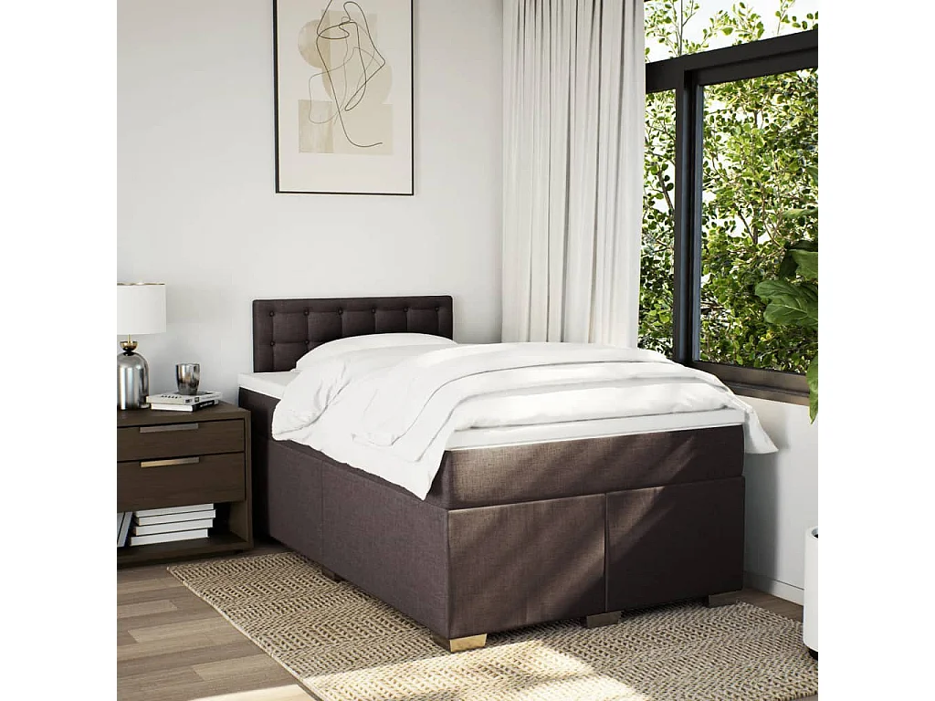 Boxspring met matras stof donkerbruin 120x190 cm