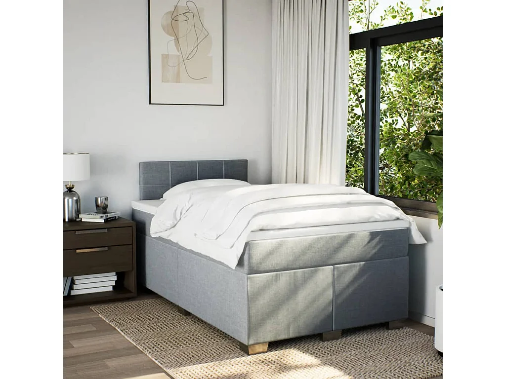 Cama box spring con colchón tela gris claro 120x200 cm
