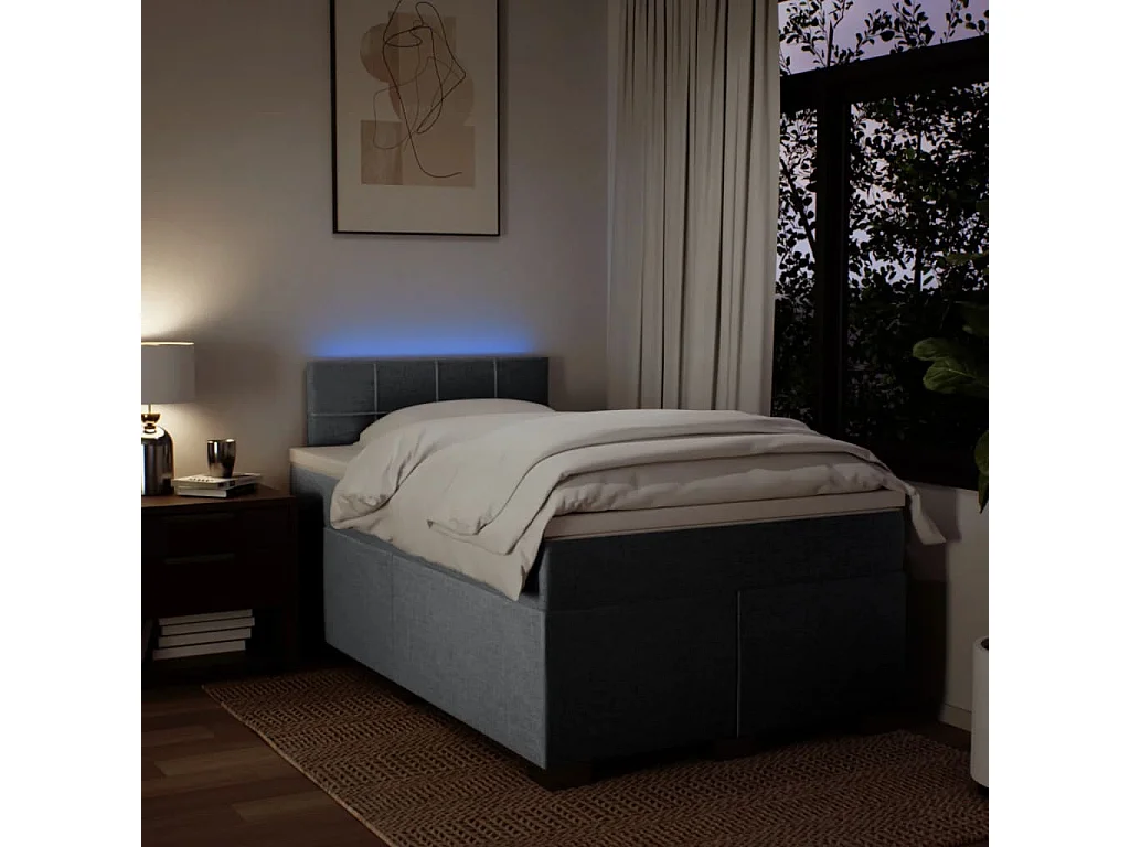 Cama box spring con colchón tela gris claro 120x200 cm
