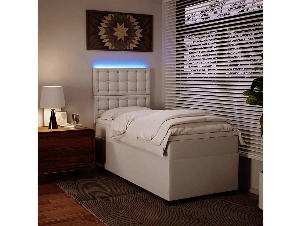 Boxspringbett mit Matratze Weiß 90x190 cm Kunstleder