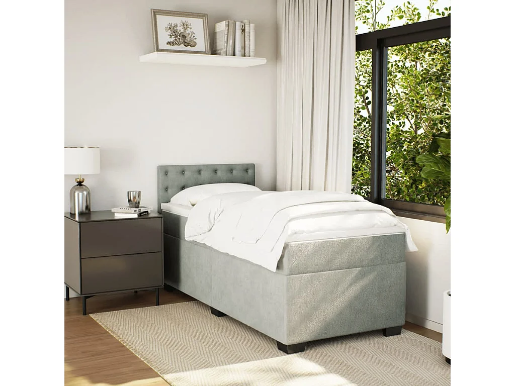 Boxspring met matras fluweel lichtgrijs 100x200 cm