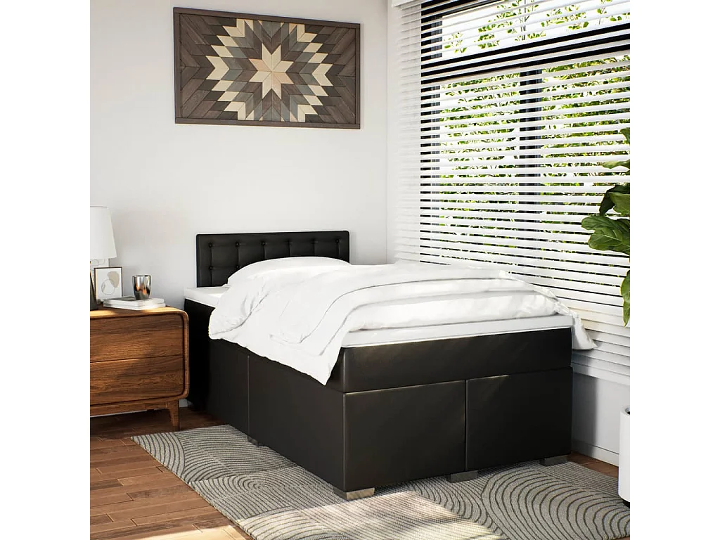 Sommier à lattes de lit avec matelas noir 120x190 cm similicuir