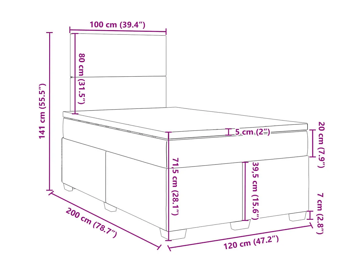 Cama com molas/colchão 120x200 cm tecido azul