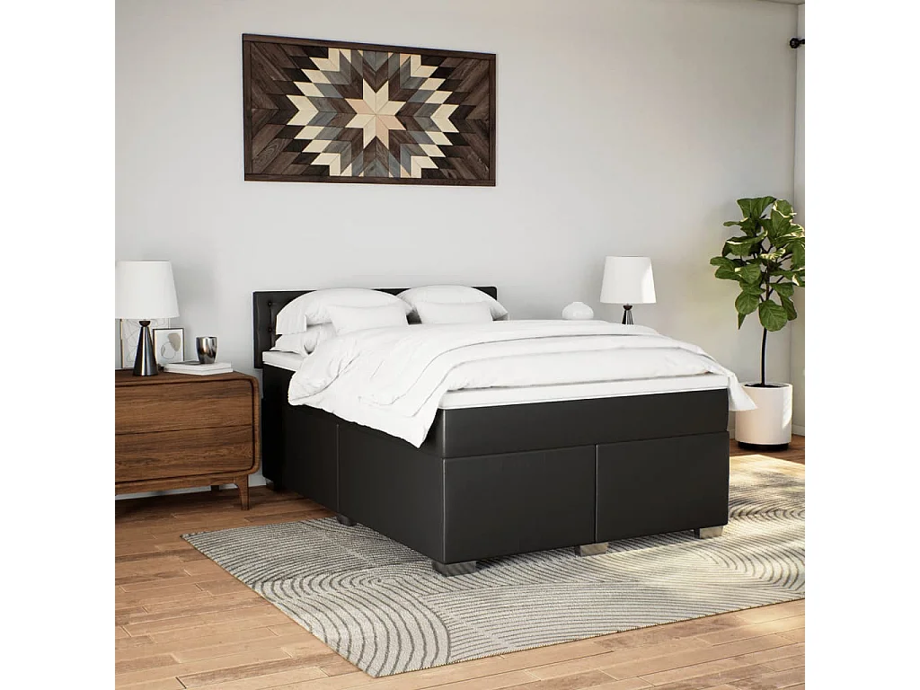 Boxspring met matras kunstleer zwart 160x200 cm