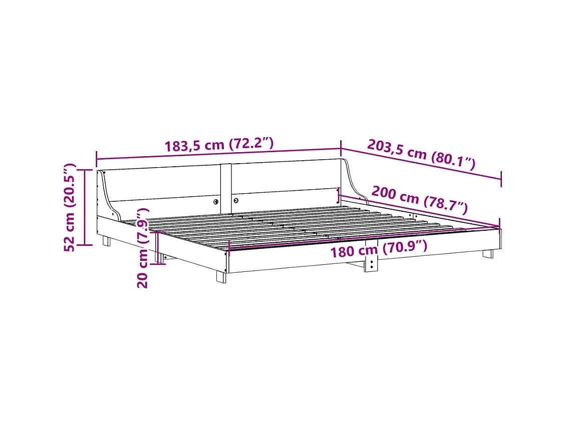 Cadre de lit sans matelas cire marron 180x200cm bois pin massif