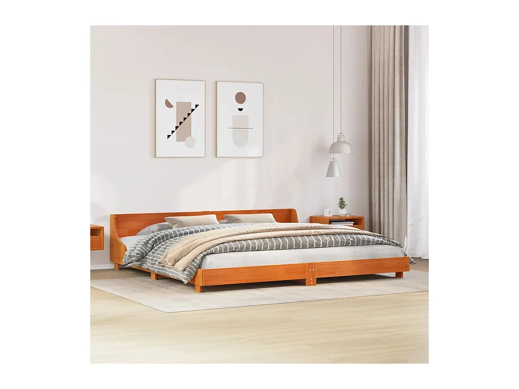 Cadre de lit sans matelas cire marron 180x200cm bois pin massif