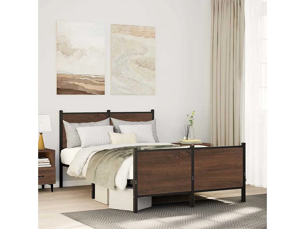 Metallbett ohne Matratze Braun Eichen-Optik 120x200 cm