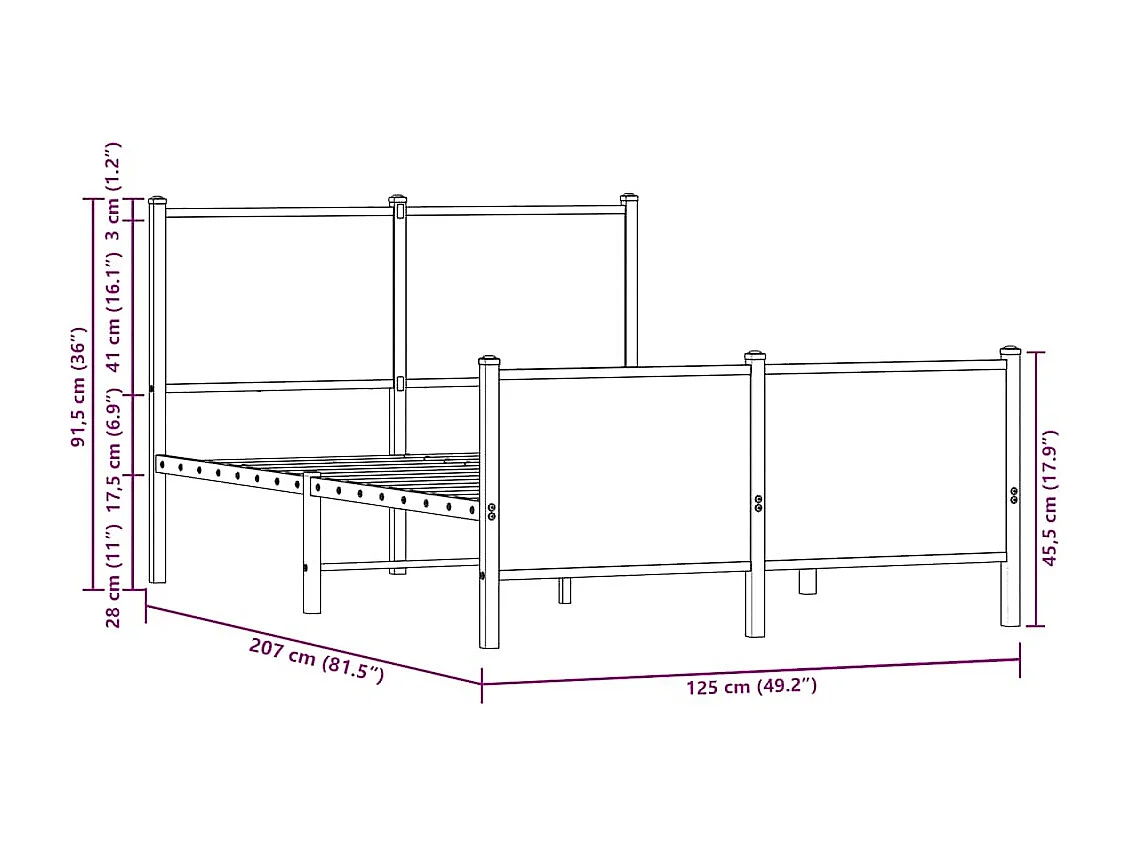 Metallbett ohne Matratze Braun Eichen-Optik 120x200 cm
