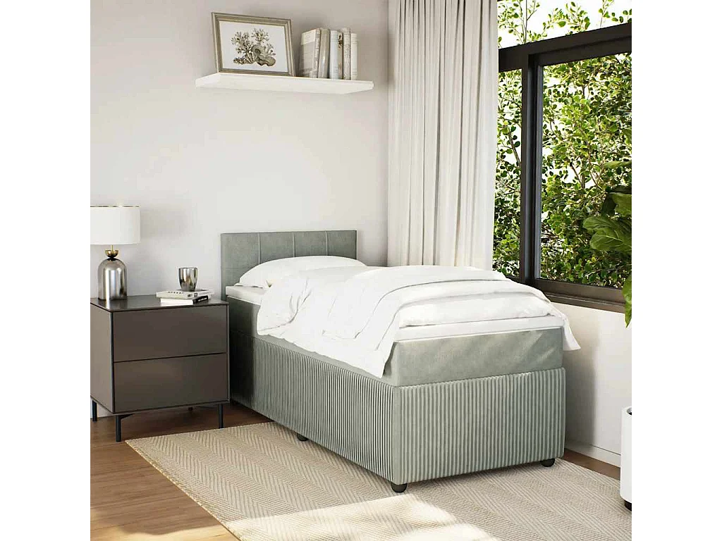 Giroletto a Molle con Materasso Grigio Chiaro 90x190 cm Velluto